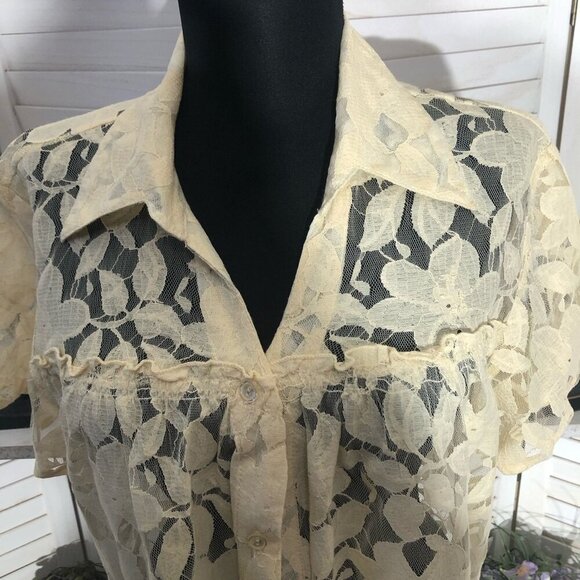 Bohemian Lace Blouse Floral Embroidered Off White Large - Picture 5 of 10